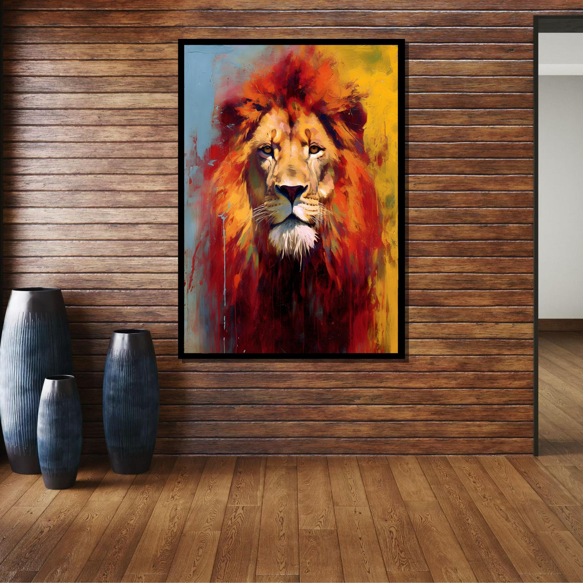 Majestic Lion Canvas Art,Bold Abstract Animal Portrait,Vibrant Safari Wall Decor,Fierce Lion Painting, Colorful Wildlife Print,Ready to Hang