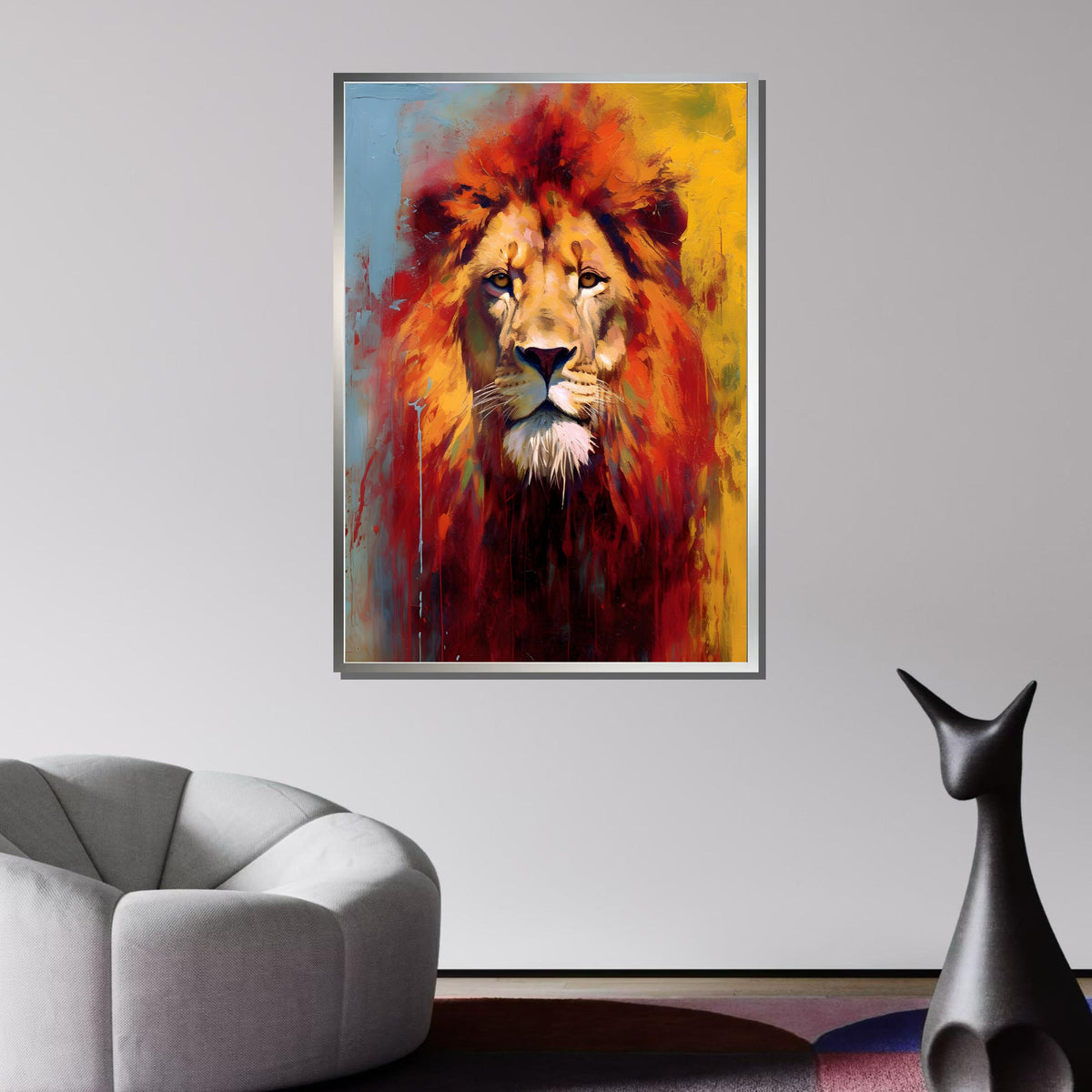 Majestic Lion Canvas Art,Bold Abstract Animal Portrait,Vibrant Safari Wall Decor,Fierce Lion Painting, Colorful Wildlife Print,Ready to Hang