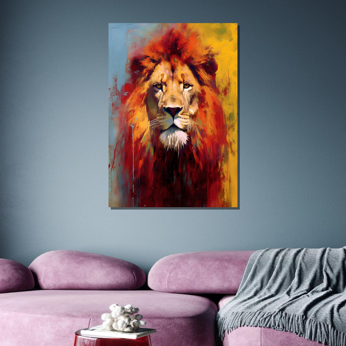 Majestic Lion Canvas Art,Bold Abstract Animal Portrait,Vibrant Safari Wall Decor,Fierce Lion Painting, Colorful Wildlife Print,Ready to Hang