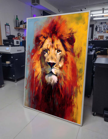 Majestic Lion Canvas Art,Bold Abstract Animal Portrait,Vibrant Safari Wall Decor,Fierce Lion Painting, Colorful Wildlife Print,Ready to Hang