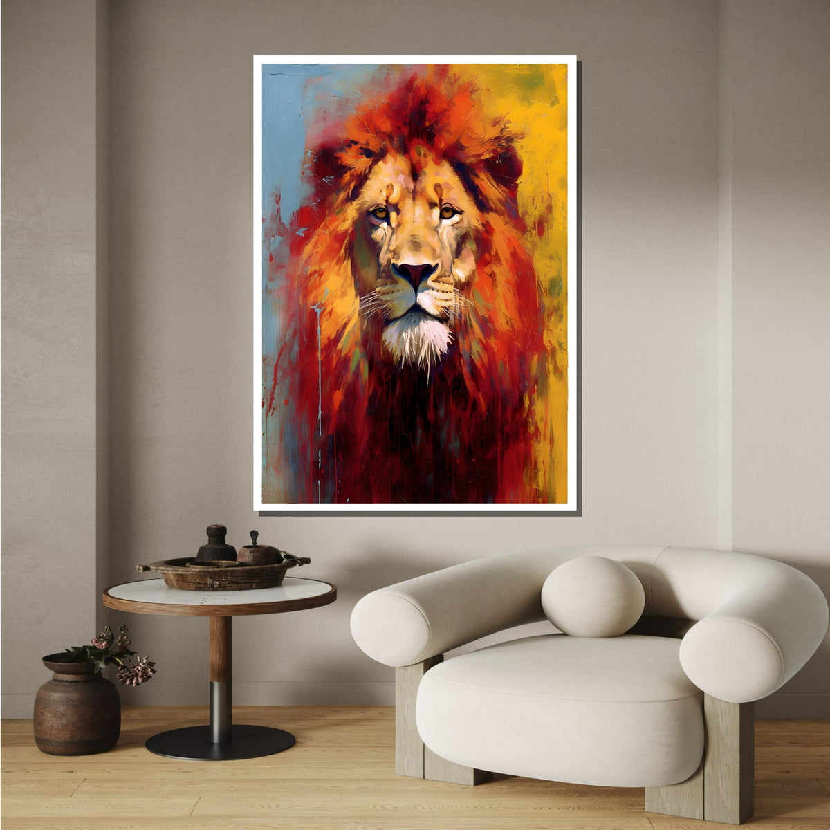Majestic Lion Canvas Art,Bold Abstract Animal Portrait,Vibrant Safari Wall Decor,Fierce Lion Painting, Colorful Wildlife Print,Ready to Hang