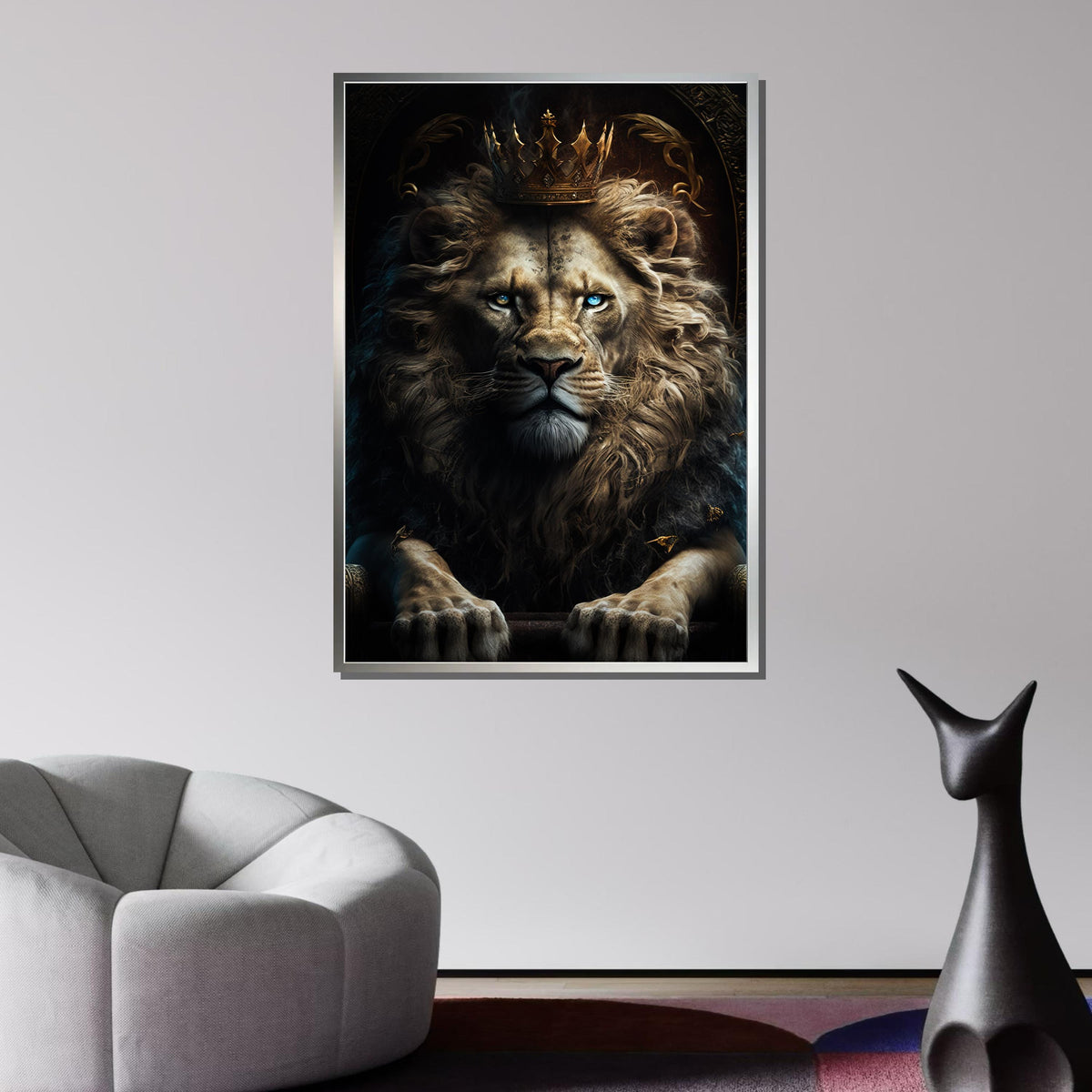 Majestic Lion King Canvas, Regal Lion Portrait,Vibrant Safari Wall Decor,Fierce Lion Painting, Colorful Wildlife Print,Ready to Hang