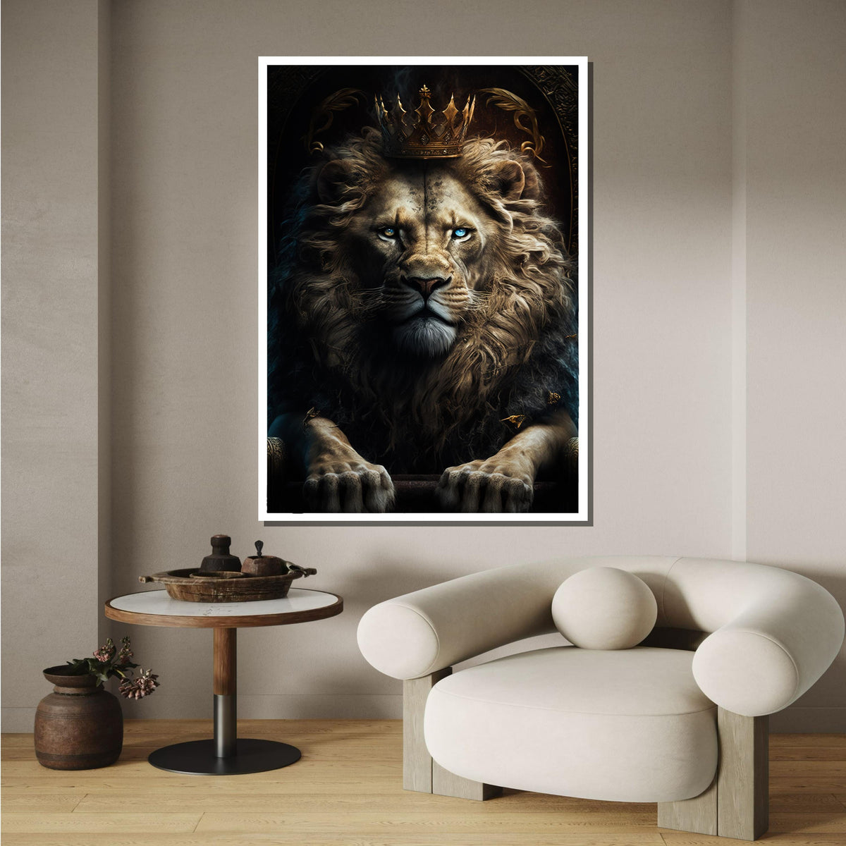Majestic Lion King Canvas, Regal Lion Portrait,Vibrant Safari Wall Decor,Fierce Lion Painting, Colorful Wildlife Print,Ready to Hang