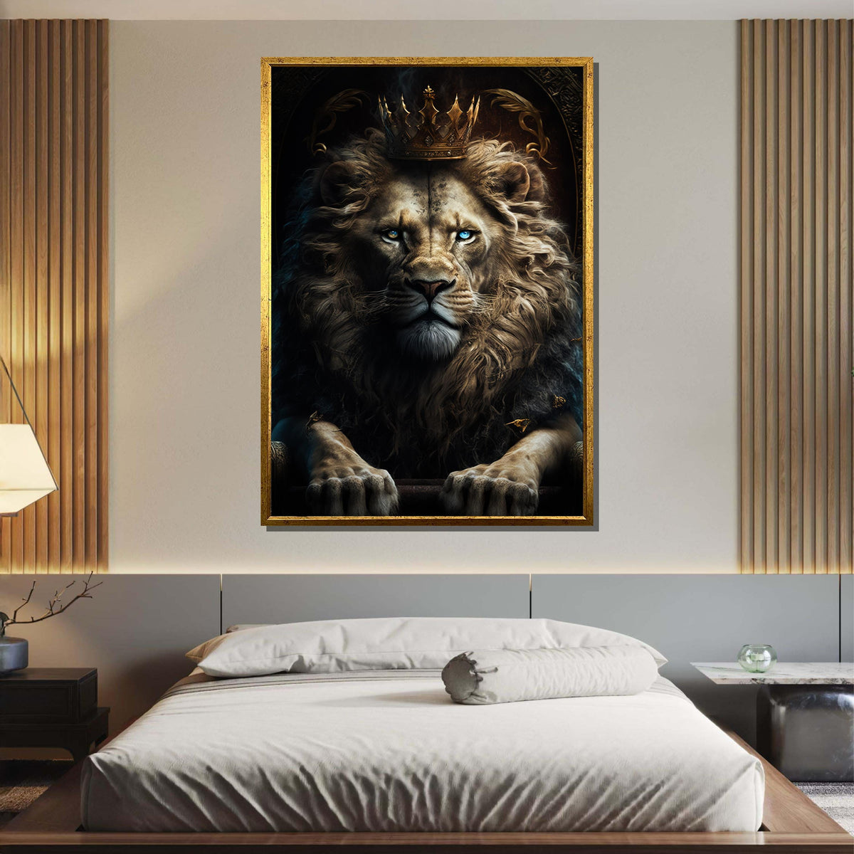 Majestic Lion King Canvas, Regal Lion Portrait,Vibrant Safari Wall Decor,Fierce Lion Painting, Colorful Wildlife Print,Ready to Hang