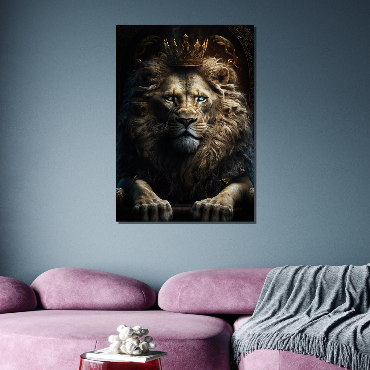 Majestic Lion King Canvas, Regal Lion Portrait,Vibrant Safari Wall Decor,Fierce Lion Painting, Colorful Wildlife Print,Ready to Hang