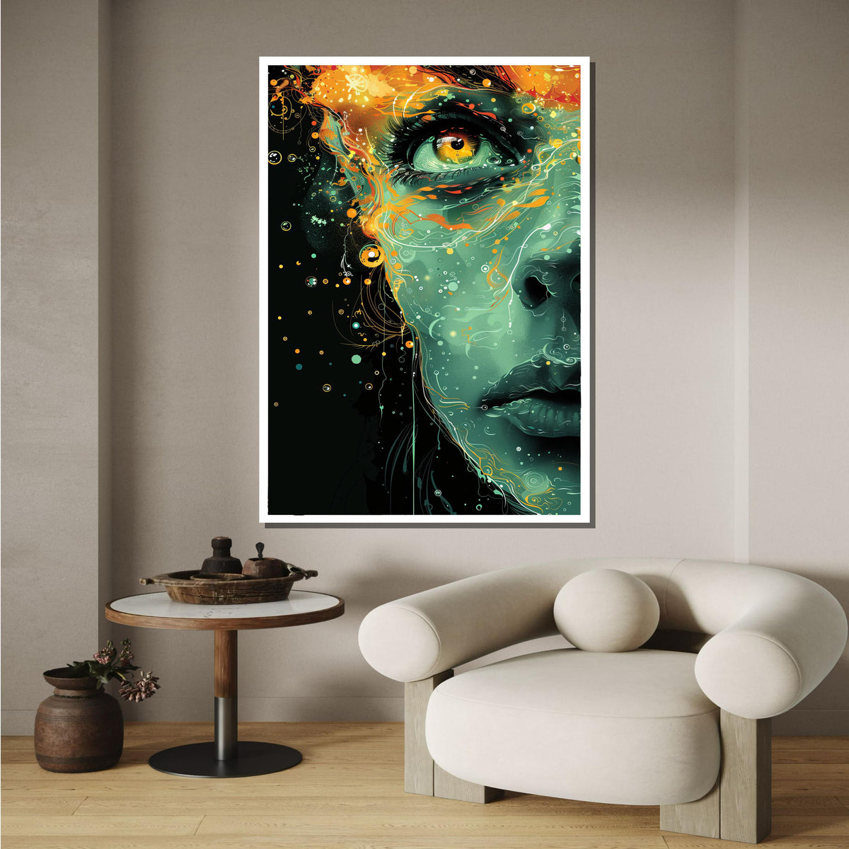 Surreal Woman Portrait, Cosmic Eye Art, Ethereal Face Painting, Psychedelic Portrait Canvas, Abstract Woman Wall Art