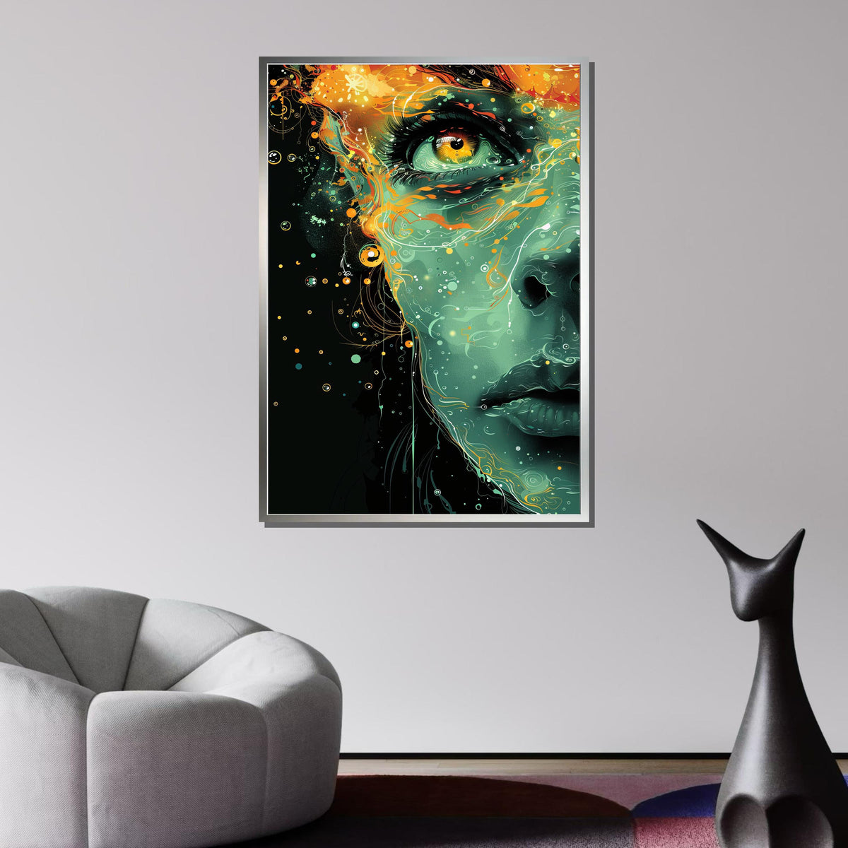 Surreal Woman Portrait, Cosmic Eye Art, Ethereal Face Painting, Psychedelic Portrait Canvas, Abstract Woman Wall Art