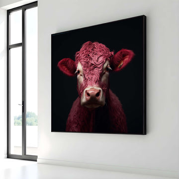 Pink Cow Portrait, Unique Animal Art, Modern Farmhouse Canvas, Quirky Animal Wall Art, Ready to Hang Decor, Large Wall Art