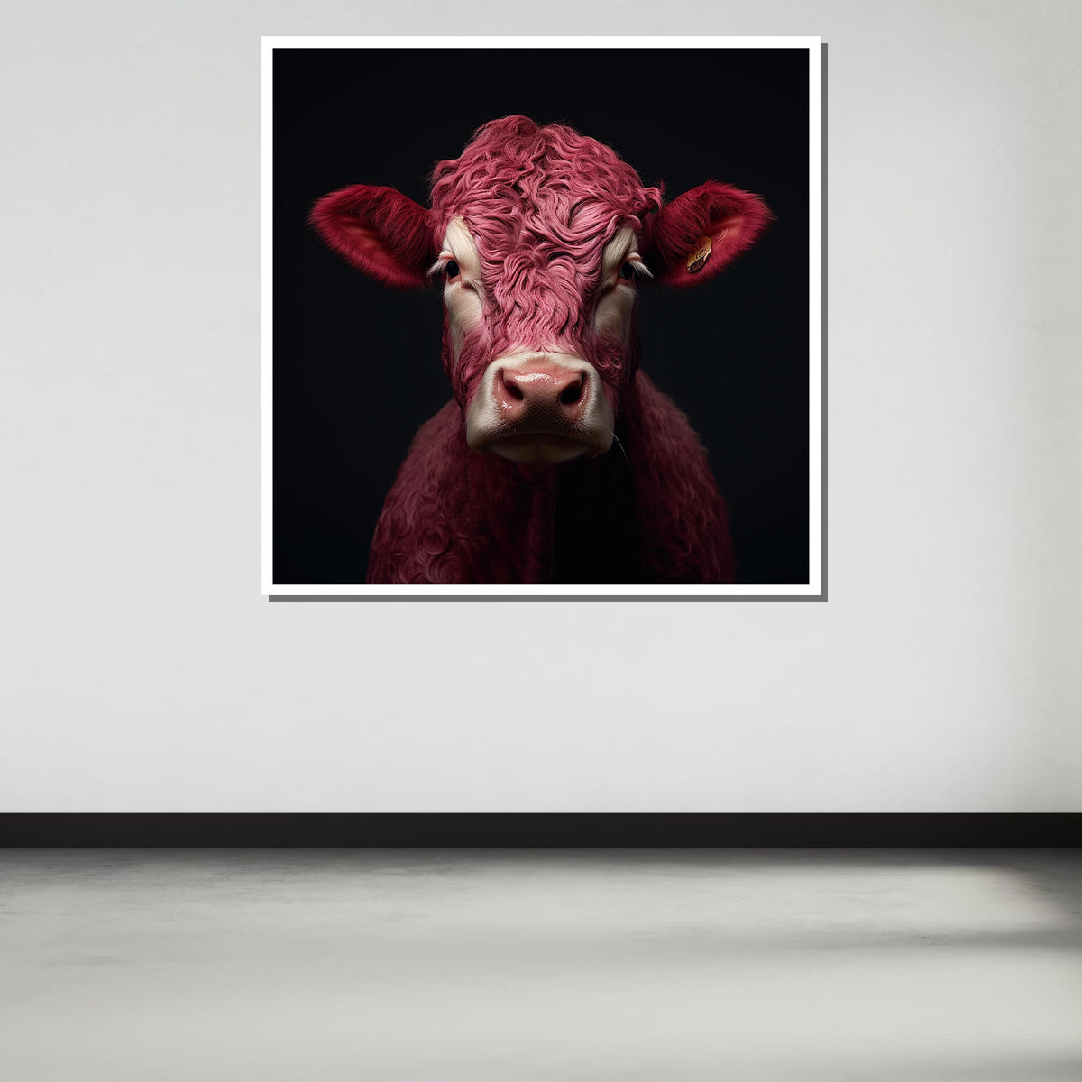 Pink Cow Portrait, Unique Animal Art, Modern Farmhouse Canvas, Quirky Animal Wall Art, Ready to Hang Decor, Large Wall Art