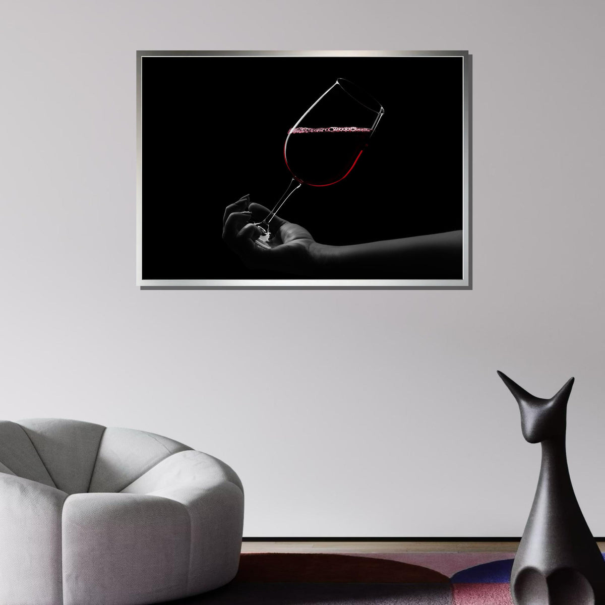 Elegant Wine Glass Art, Red Wine Wall Decor, Minimalist Wine Canvas, Modern Wall Art, Ready to Hang, Large Wall Art,Kitchen Art