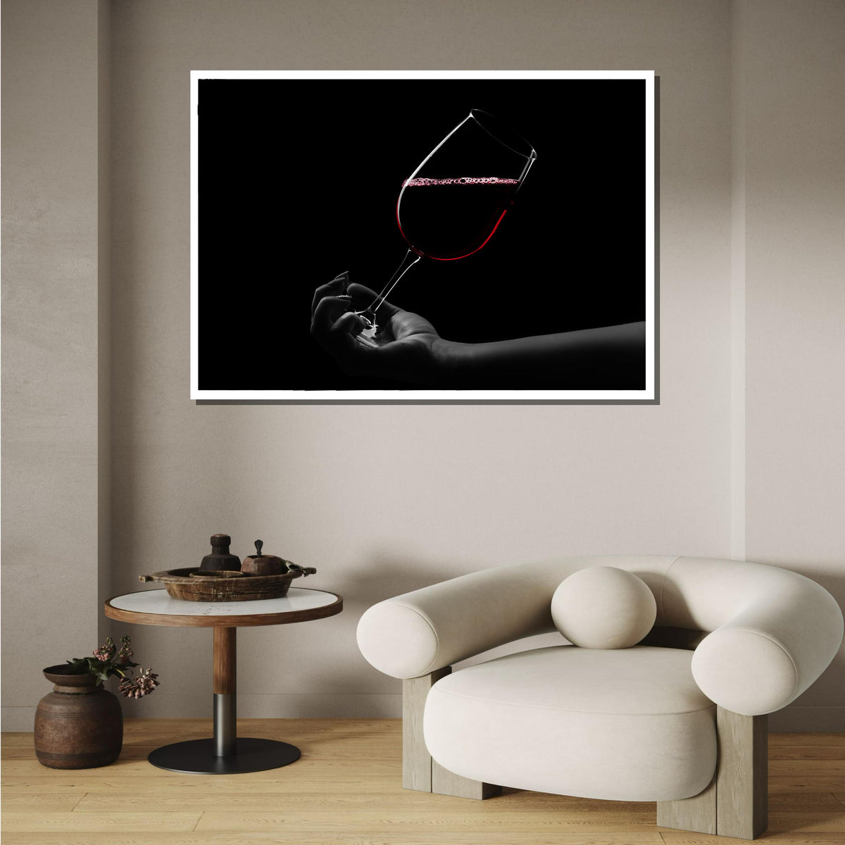 Elegant Wine Glass Art, Red Wine Wall Decor, Minimalist Wine Canvas, Modern Wall Art, Ready to Hang, Large Wall Art,Kitchen Art