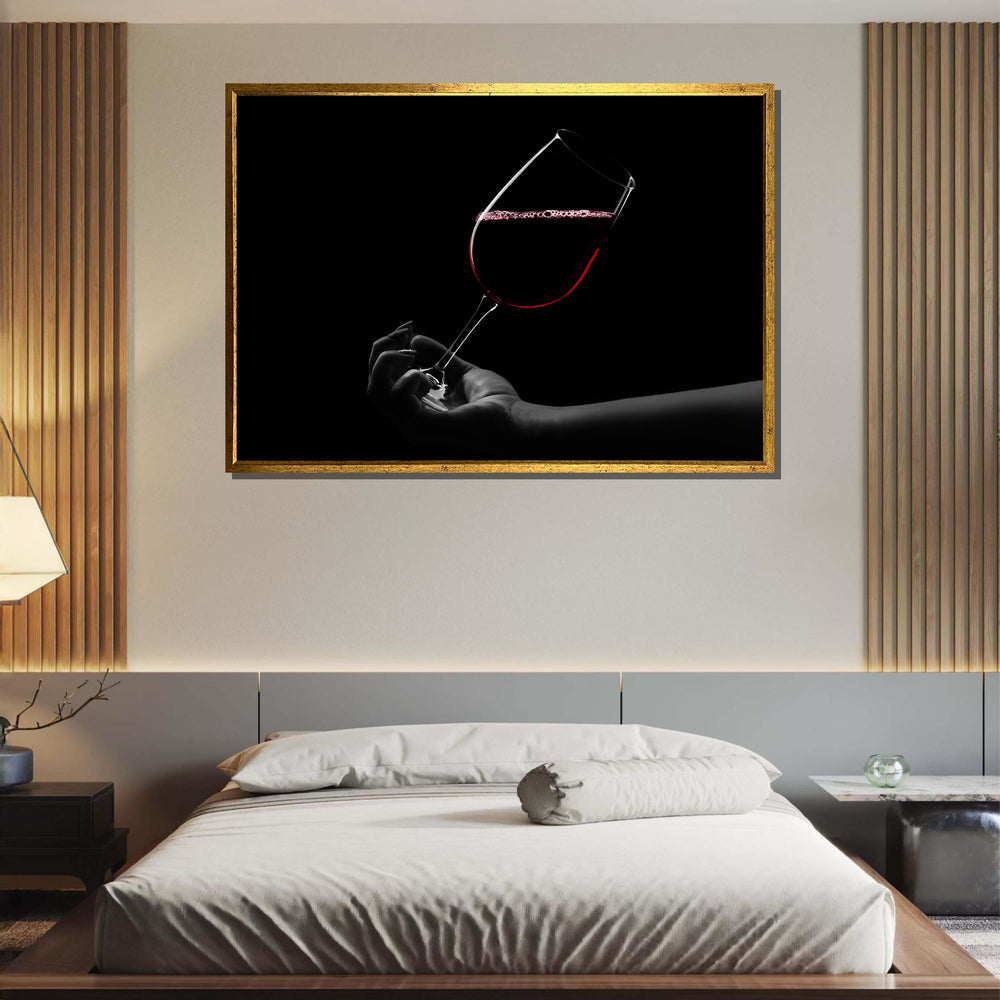 Elegant Wine Glass Art, Red Wine Wall Decor, Minimalist Wine Canvas, Modern Wall Art, Ready to Hang, Large Wall Art,Kitchen Art