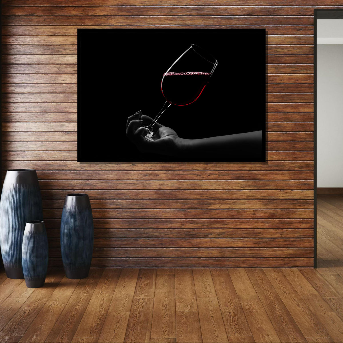 Elegant Wine Glass Art, Red Wine Wall Decor, Minimalist Wine Canvas, Modern Wall Art, Ready to Hang, Large Wall Art,Kitchen Art
