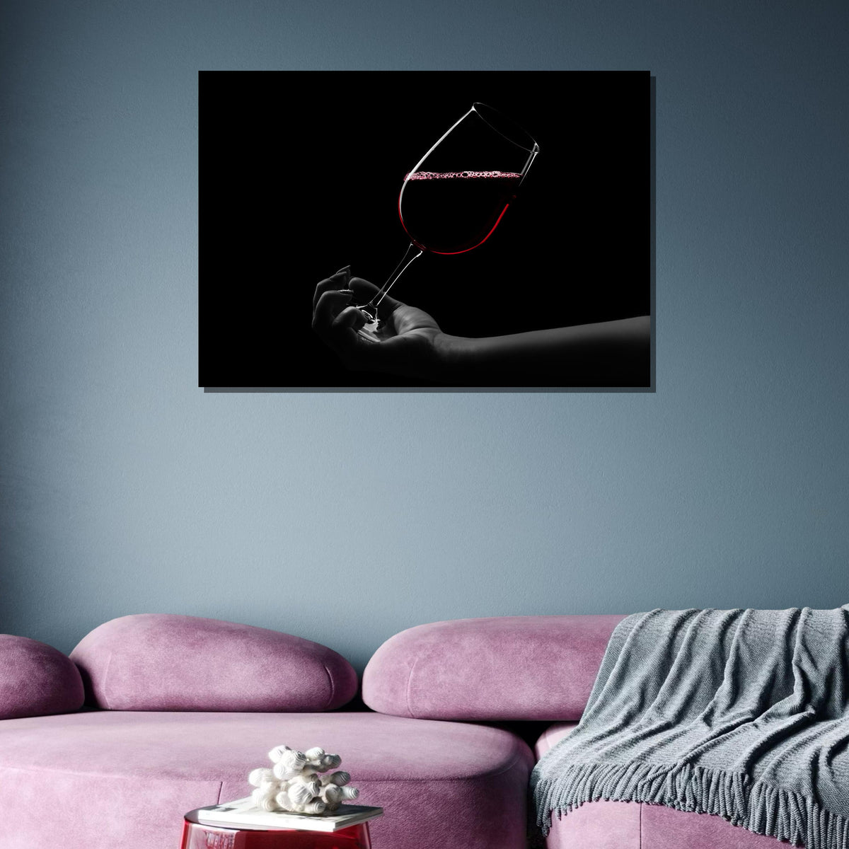 Elegant Wine Glass Art, Red Wine Wall Decor, Minimalist Wine Canvas, Modern Wall Art, Ready to Hang, Large Wall Art,Kitchen Art