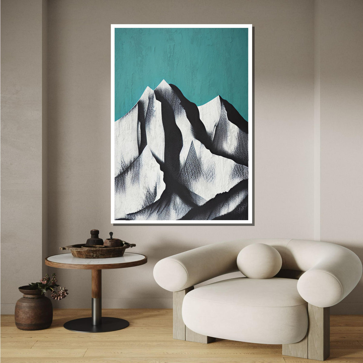 Abstract Mountain Art, Minimalist Mountain Canvas, Black and White Landscape Print, Modern Mountain Wall Art, Ready to Hang Decor