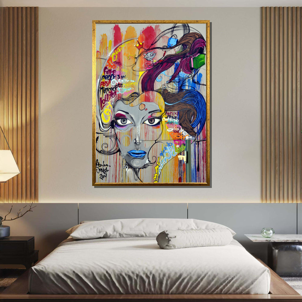 Urban Graffiti Portrait Canvas, Colorful Street Art Woman Print, Abstract Pop Art Wall Decor, Bold Face Wall Art, Ready to Hang Decor