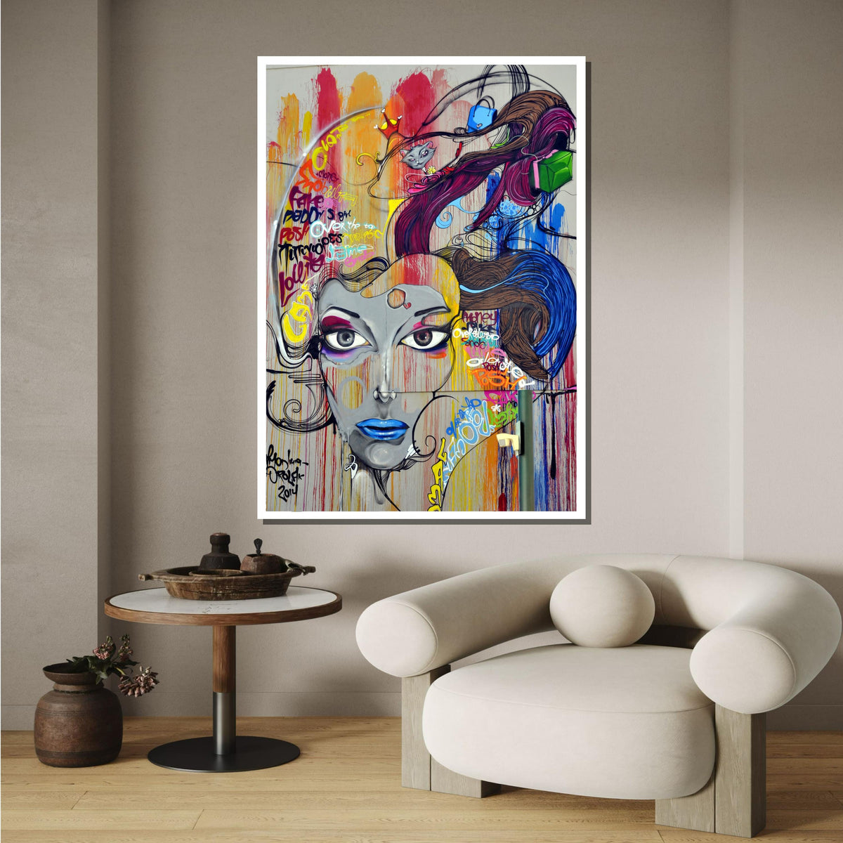 Urban Graffiti Portrait Canvas, Colorful Street Art Woman Print, Abstract Pop Art Wall Decor, Bold Face Wall Art, Ready to Hang Decor