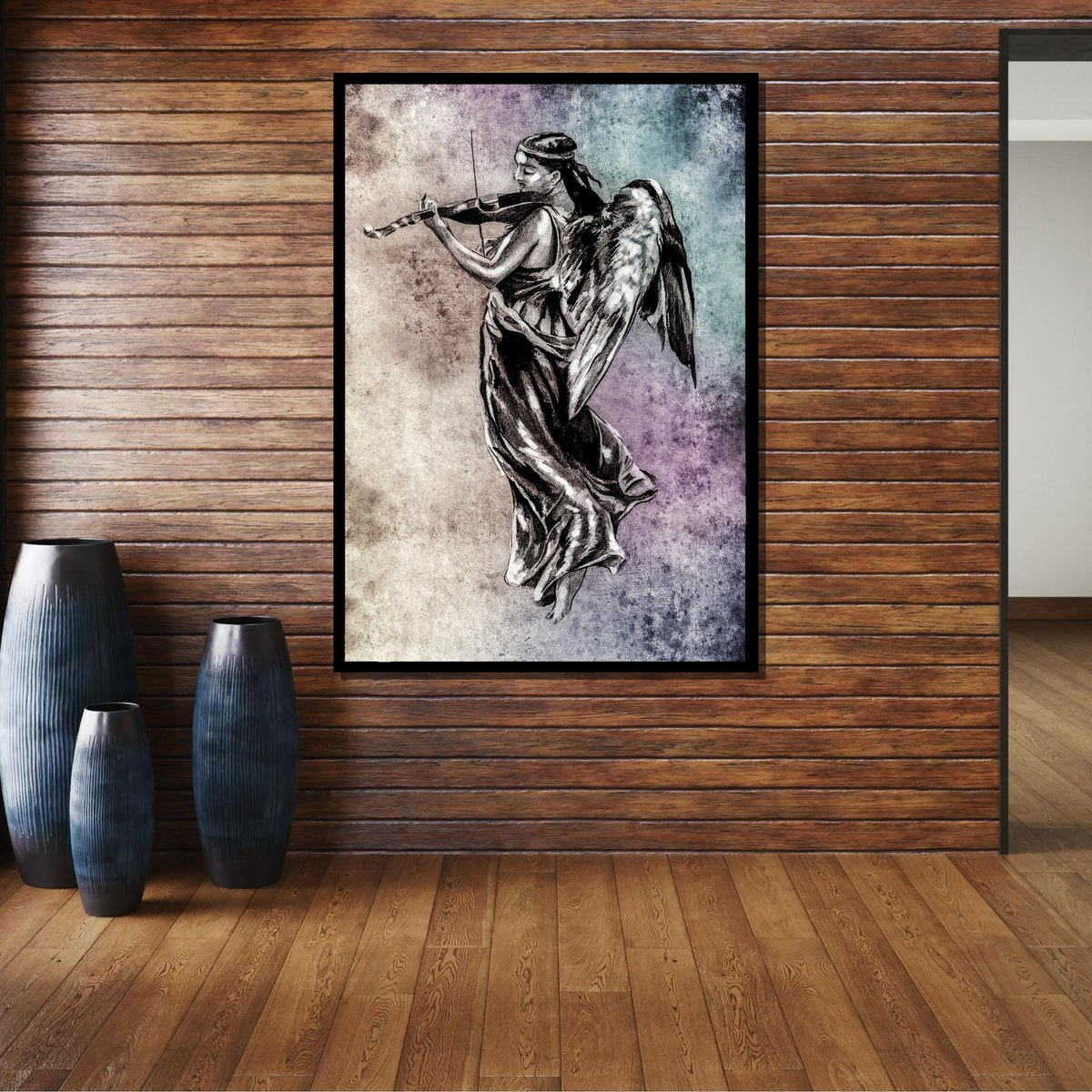 Angelic Violinist Canvas, Musical Angel Wall Art, Vintage Angel Playing Violin Print, Ethereal Music Decor, Ready to Hang Art
