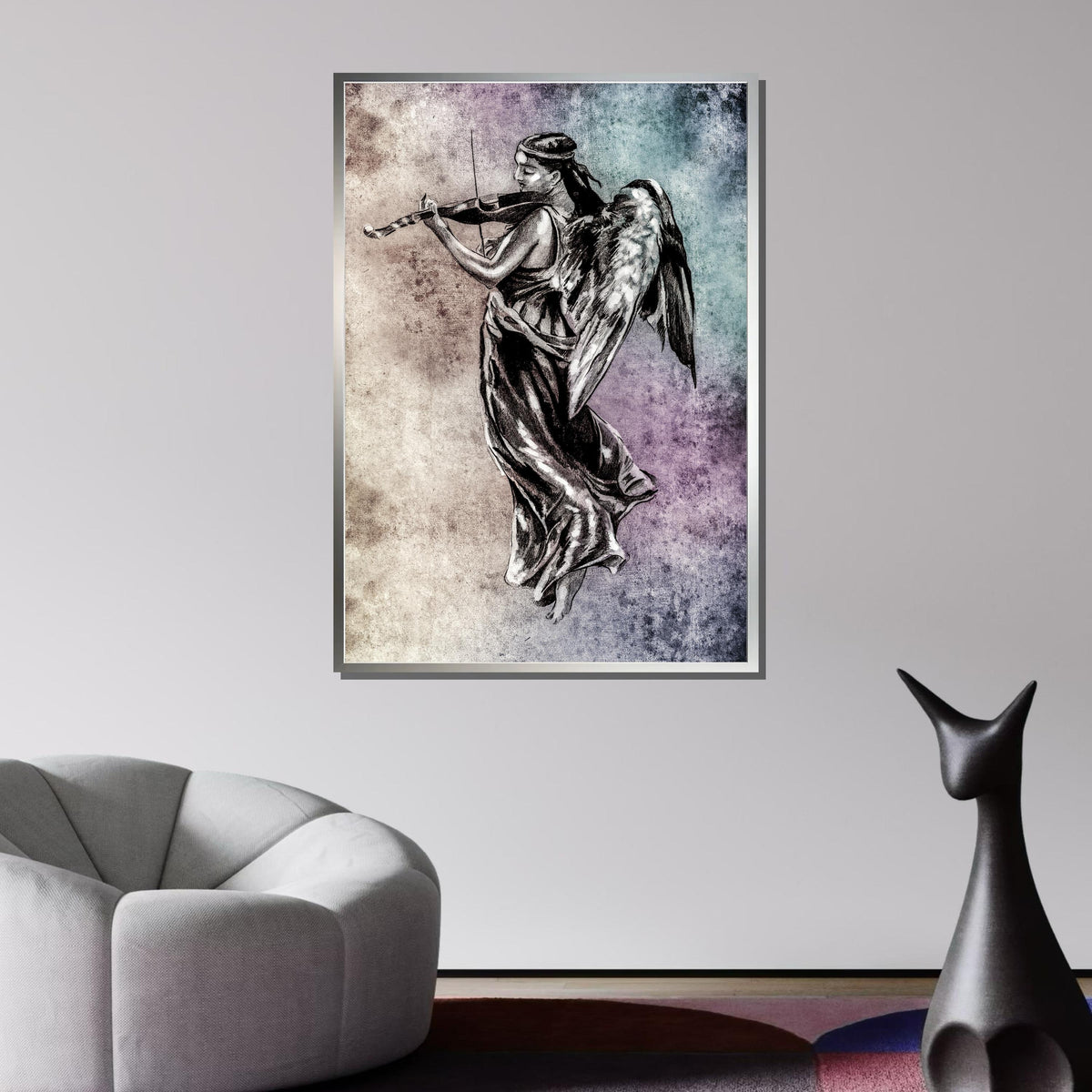Angelic Violinist Canvas, Musical Angel Wall Art, Vintage Angel Playing Violin Print, Ethereal Music Decor, Ready to Hang Art