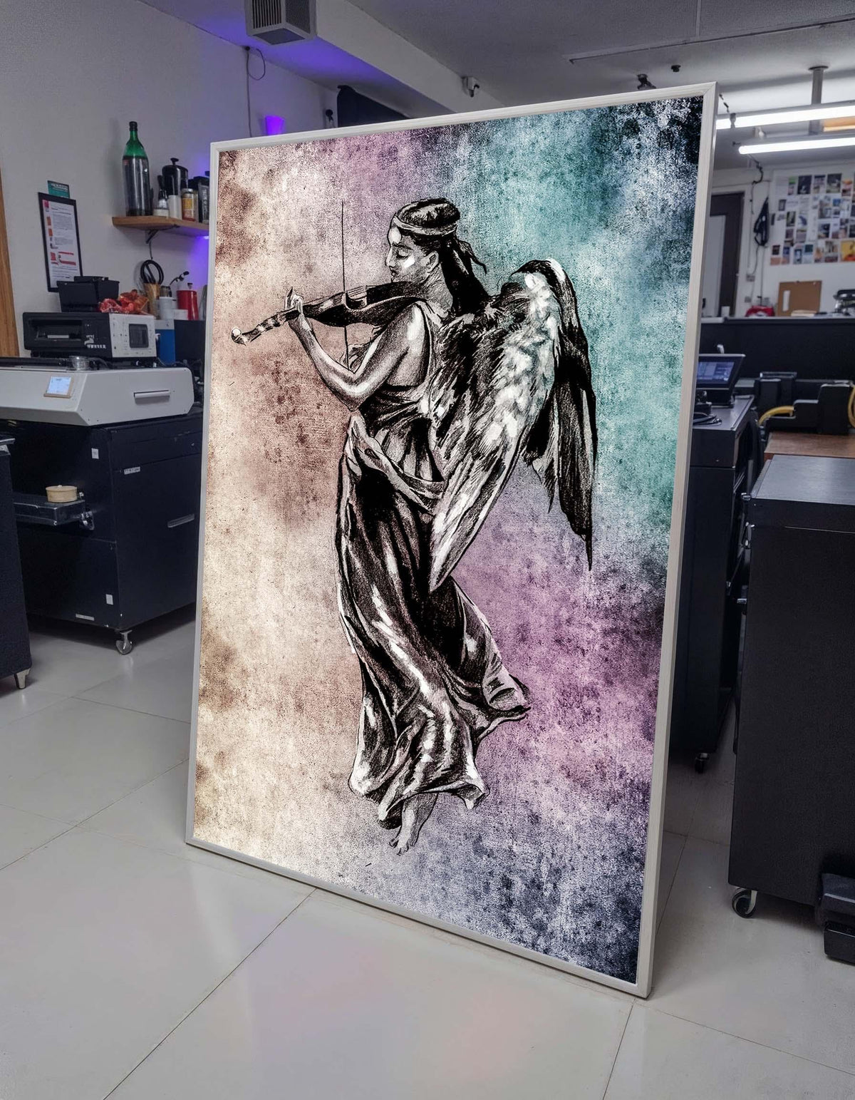 Angelic Violinist Canvas, Musical Angel Wall Art, Vintage Angel Playing Violin Print, Ethereal Music Decor, Ready to Hang Art
