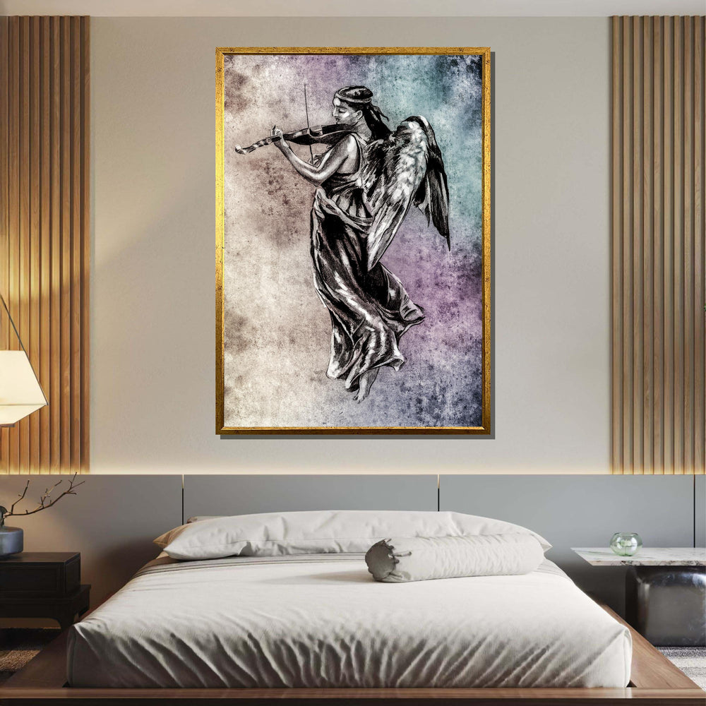 Angelic Violinist Canvas, Musical Angel Wall Art, Vintage Angel Playing Violin Print, Ethereal Music Decor, Ready to Hang Art
