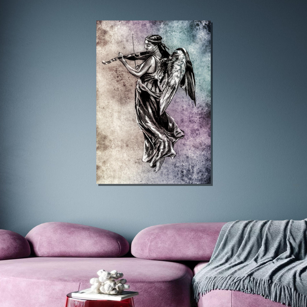 Angelic Violinist Canvas, Musical Angel Wall Art, Vintage Angel Playing Violin Print, Ethereal Music Decor, Ready to Hang Art