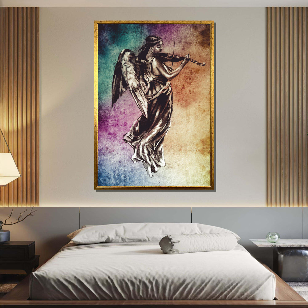 Angelic Violinist Canvas, Musical Angel Wall Art, Vintage Angel Playing Violin Print, Ethereal Music Decor, Ready to Hang Art