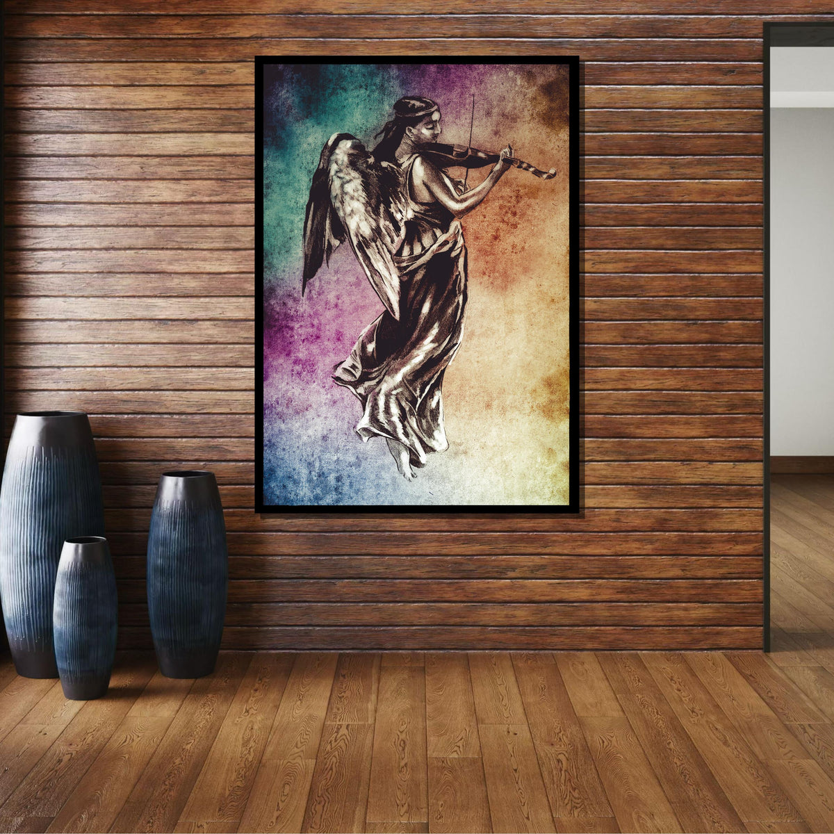 Angelic Violinist Canvas, Musical Angel Wall Art, Vintage Angel Playing Violin Print, Ethereal Music Decor, Ready to Hang Art