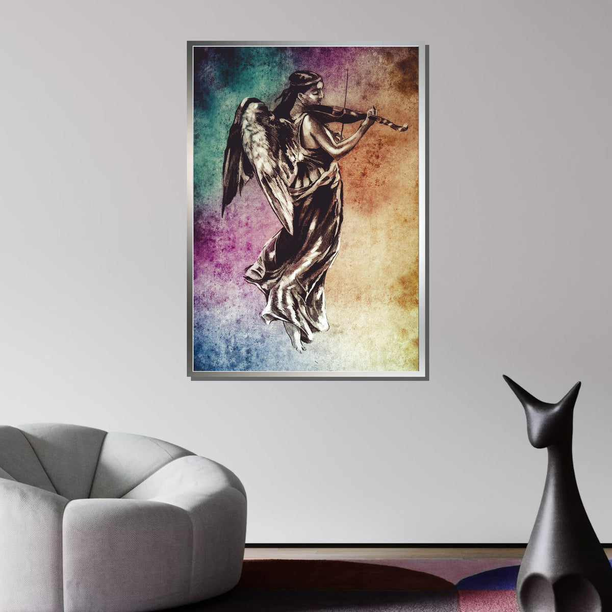 Angelic Violinist Canvas, Musical Angel Wall Art, Vintage Angel Playing Violin Print, Ethereal Music Decor, Ready to Hang Art