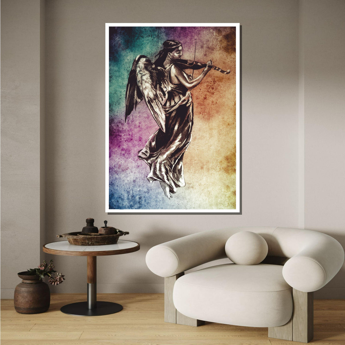Angelic Violinist Canvas, Musical Angel Wall Art, Vintage Angel Playing Violin Print, Ethereal Music Decor, Ready to Hang Art