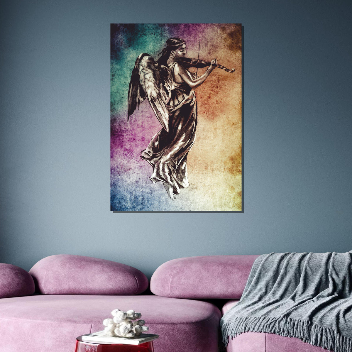 Angelic Violinist Canvas, Musical Angel Wall Art, Vintage Angel Playing Violin Print, Ethereal Music Decor, Ready to Hang Art
