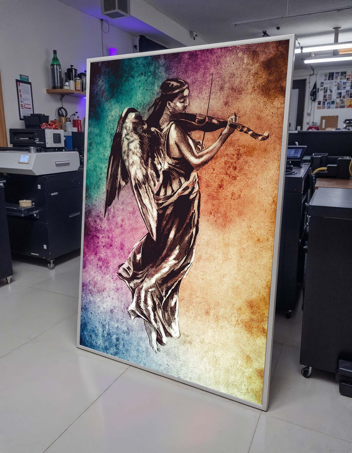 Angelic Violinist Canvas, Musical Angel Wall Art, Vintage Angel Playing Violin Print, Ethereal Music Decor, Ready to Hang Art