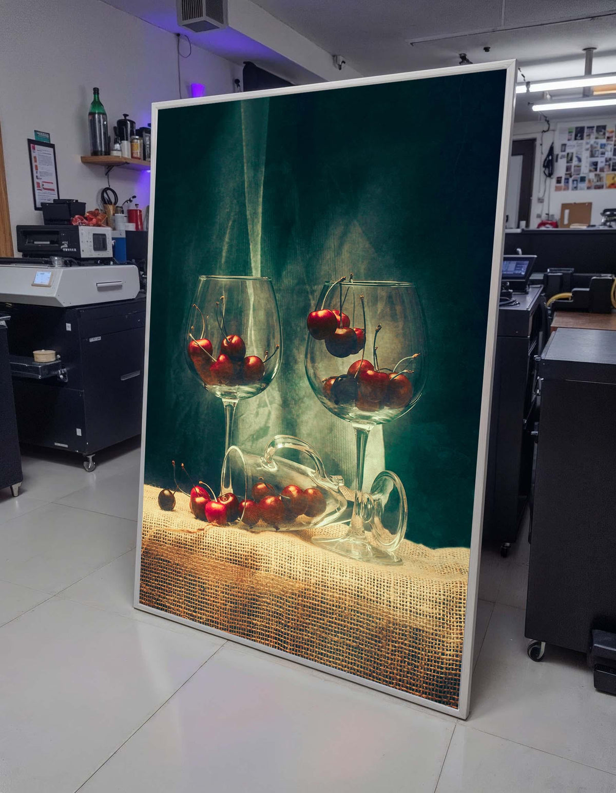 Vintage Cherry Still Life Canvas, Rustic Fruit and Wine Glass Art, Classic Kitchen Decor, Elegant Cherry Wall Art, Wine Lover’s Wall Art