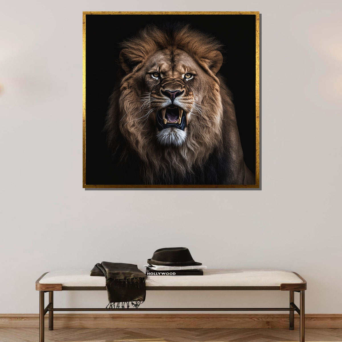 Fierce Lion Portrait Canvas, Powerful Animal Wall Art, Majestic Wild Lion Print, Bold Lion Decor, Ready to Hang, Large Wall Art