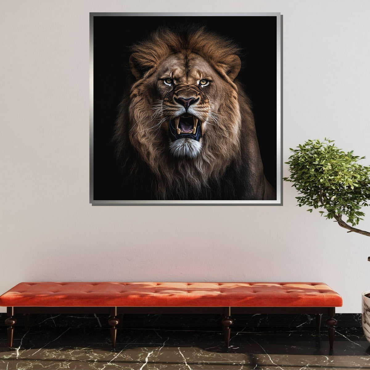 Fierce Lion Portrait Canvas, Powerful Animal Wall Art, Majestic Wild Lion Print, Bold Lion Decor, Ready to Hang, Large Wall Art