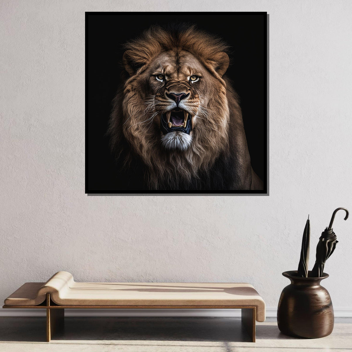 Fierce Lion Portrait Canvas, Powerful Animal Wall Art, Majestic Wild Lion Print, Bold Lion Decor, Ready to Hang, Large Wall Art