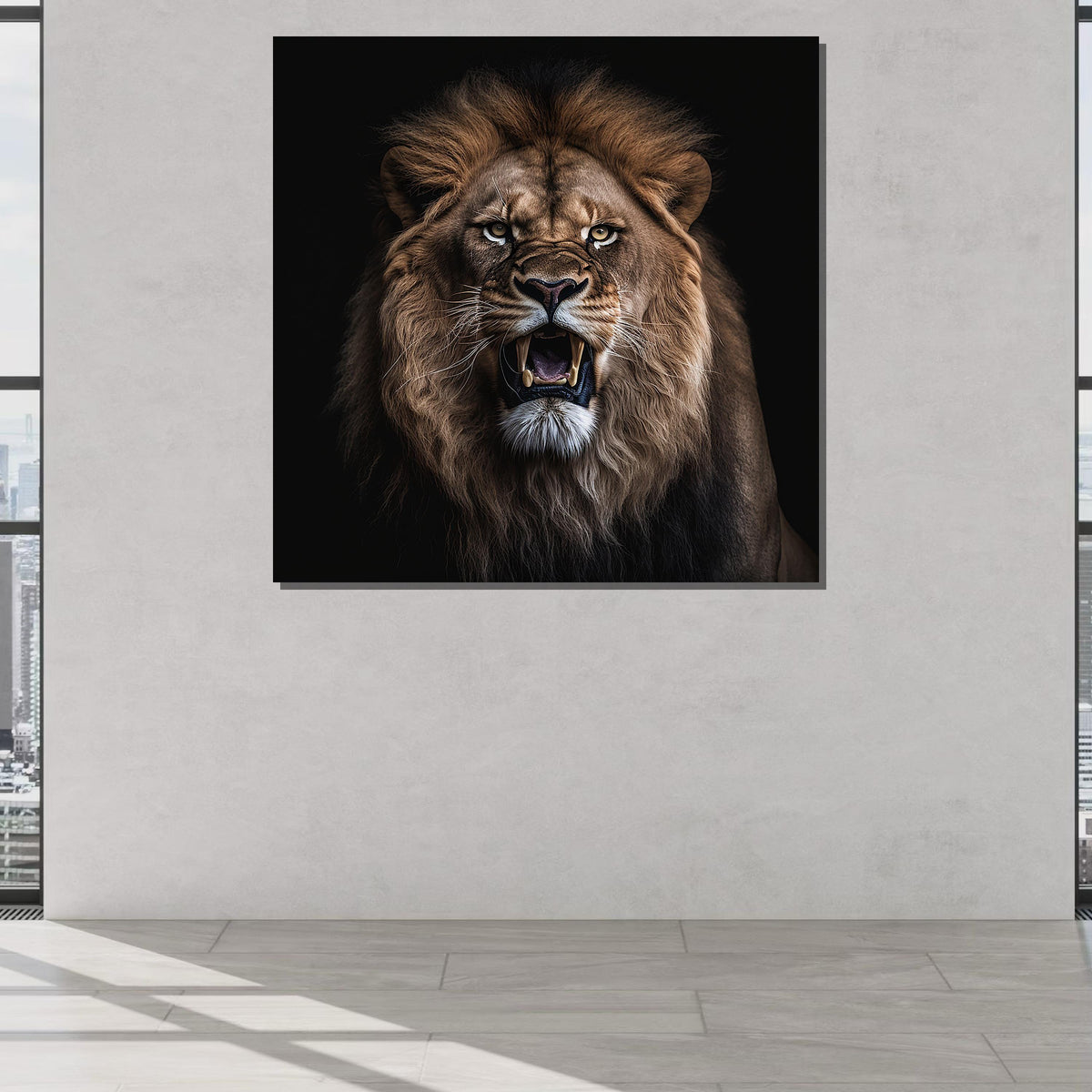 Fierce Lion Portrait Canvas, Powerful Animal Wall Art, Majestic Wild Lion Print, Bold Lion Decor, Ready to Hang, Large Wall Art