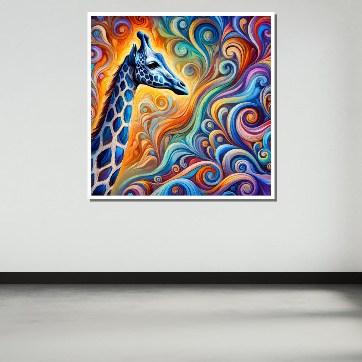 Colorful Giraffe Art Print, Abstract Animal Canvas, Vibrant Swirl Pattern Decor, Whimsical Wildlife Wall Art, Ready to Hang, Large Wall Art