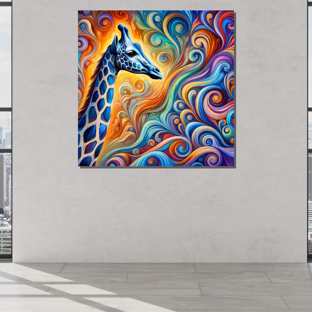 Colorful Giraffe Art Print, Abstract Animal Canvas, Vibrant Swirl Pattern Decor, Whimsical Wildlife Wall Art, Ready to Hang, Large Wall Art