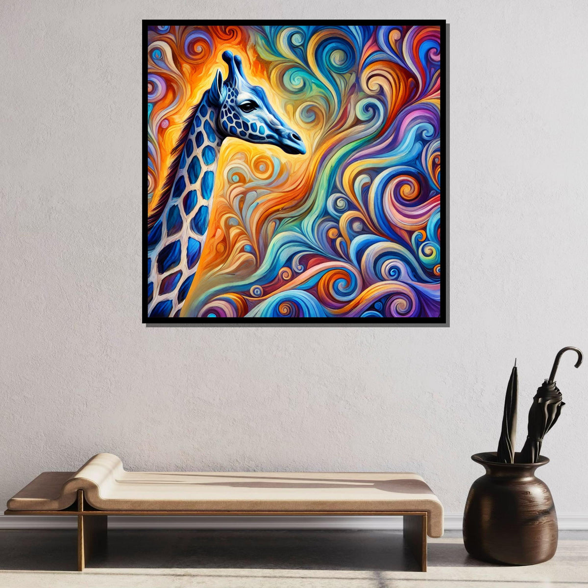 Colorful Giraffe Art Print, Abstract Animal Canvas, Vibrant Swirl Pattern Decor, Whimsical Wildlife Wall Art, Ready to Hang, Large Wall Art