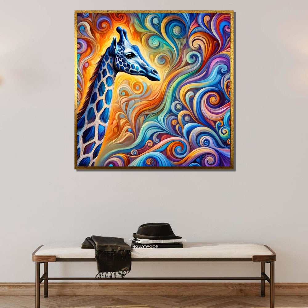 Colorful Giraffe Art Print, Abstract Animal Canvas, Vibrant Swirl Pattern Decor, Whimsical Wildlife Wall Art, Ready to Hang, Large Wall Art