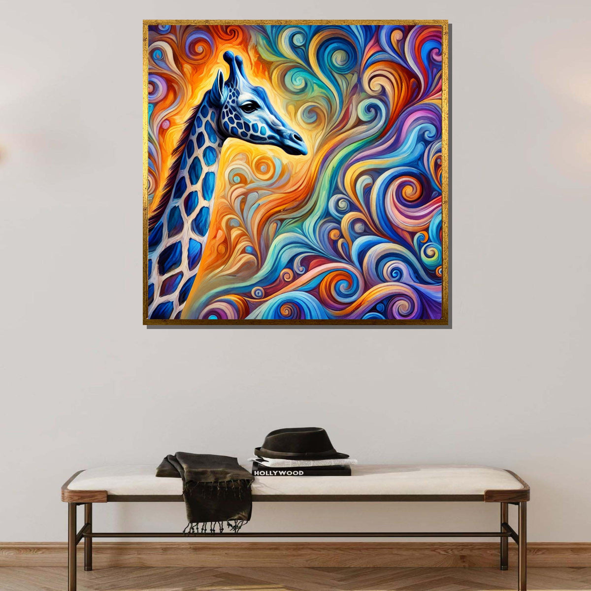 Colorful Giraffe Art Print, Abstract Animal Canvas, Vibrant Swirl Pattern Decor, Whimsical Wildlife Wall Art, Ready to Hang, Large Wall Art
