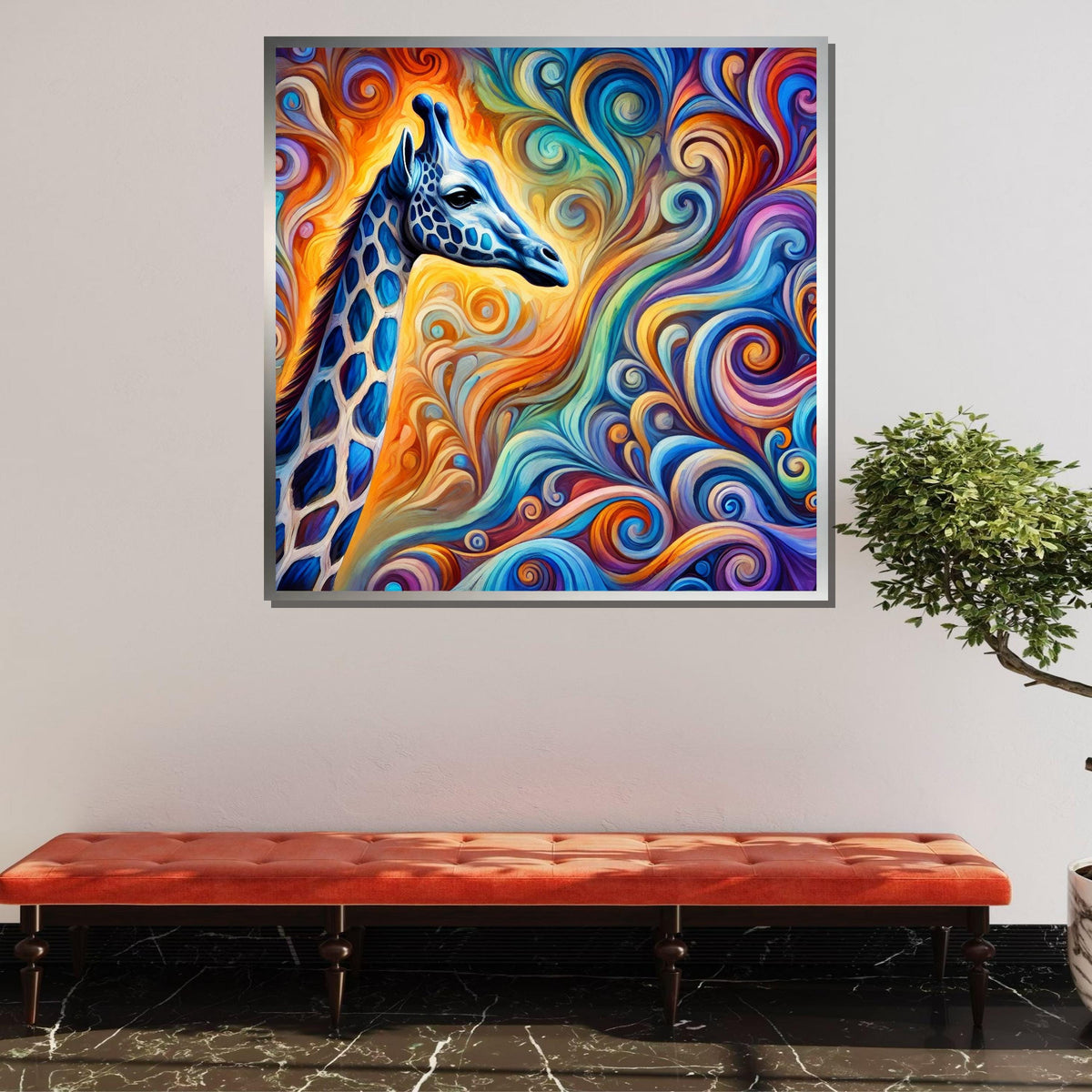 Colorful Giraffe Art Print, Abstract Animal Canvas, Vibrant Swirl Pattern Decor, Whimsical Wildlife Wall Art, Ready to Hang, Large Wall Art