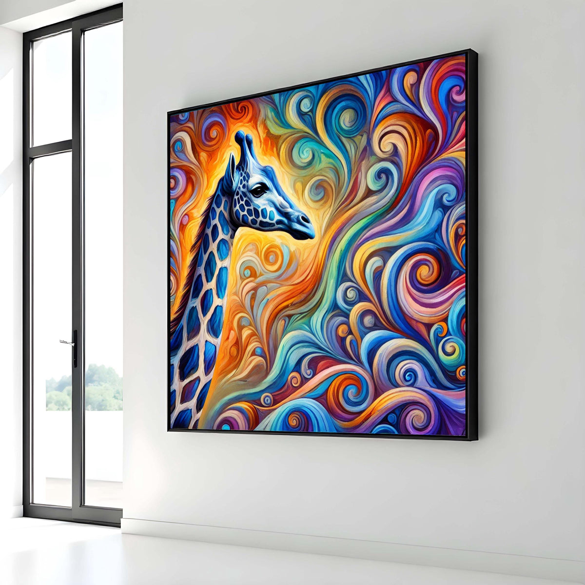 Colorful Giraffe Art Print, Abstract Animal Canvas, Vibrant Swirl Pattern Decor, Whimsical Wildlife Wall Art, Ready to Hang, Large Wall Art