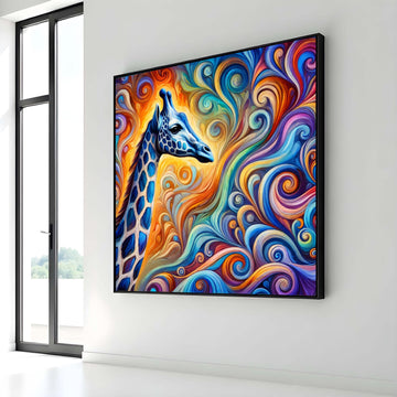Colorful Giraffe Art Print, Abstract Animal Canvas, Vibrant Swirl Pattern Decor, Whimsical Wildlife Wall Art, Ready to Hang, Large Wall Art