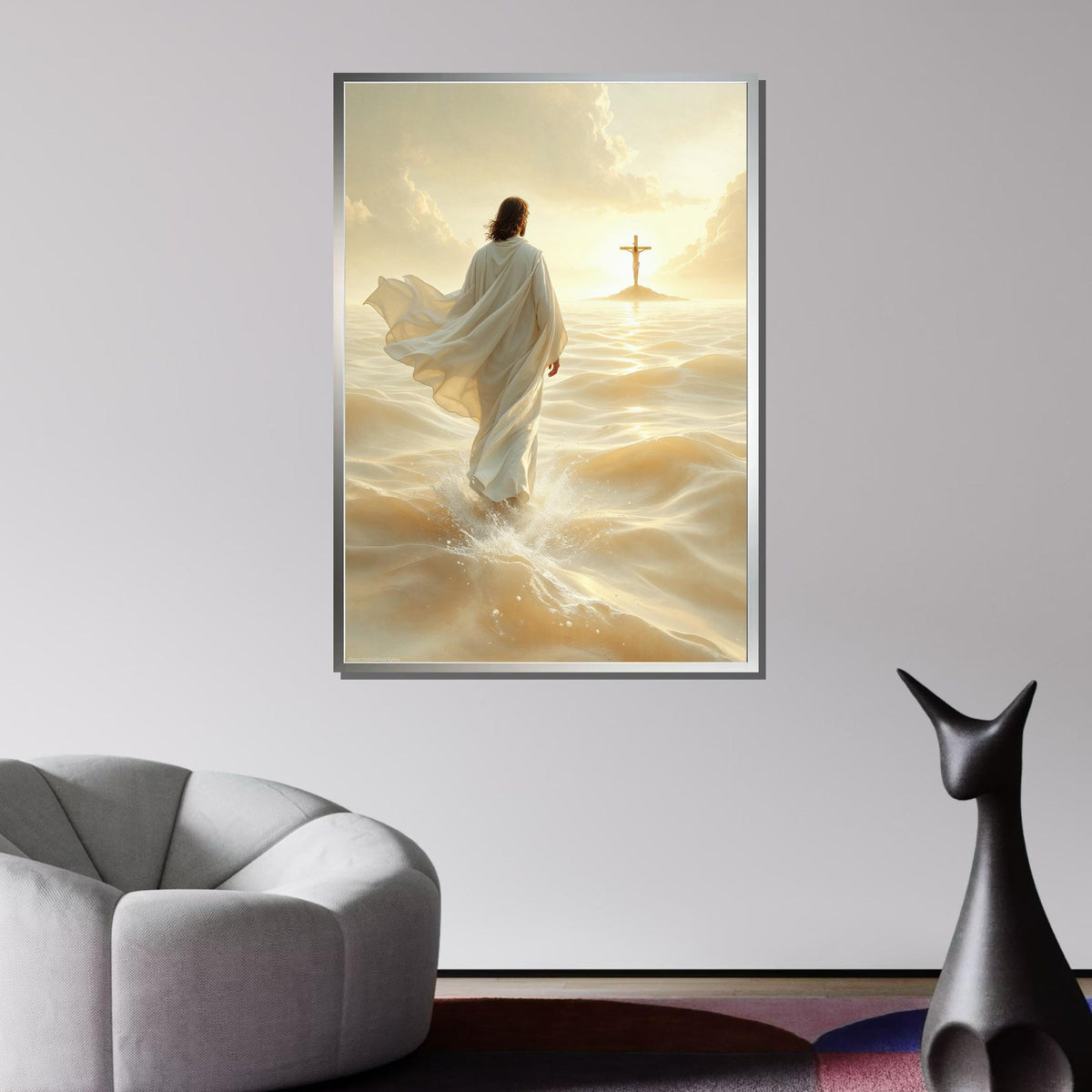 Divine Path Canvas Art, Jesus Walking to Cross Wall Decor, Peaceful Christian Artwork, Inspiring Religious Print,Ready to Hang
