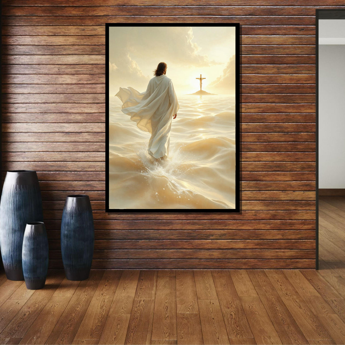 Divine Path Canvas Art, Jesus Walking to Cross Wall Decor, Peaceful Christian Artwork, Inspiring Religious Print,Ready to Hang