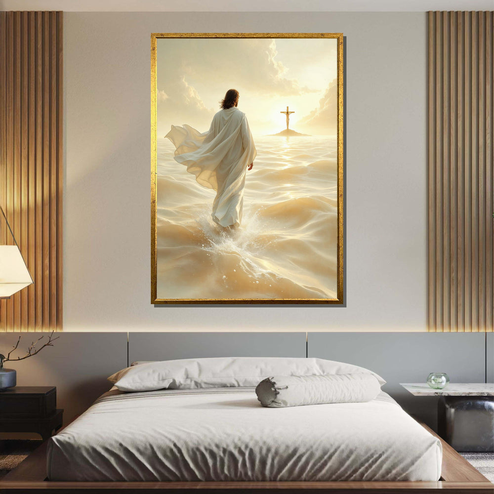 Divine Path Canvas Art, Jesus Walking to Cross Wall Decor, Peaceful Christian Artwork, Inspiring Religious Print,Ready to Hang