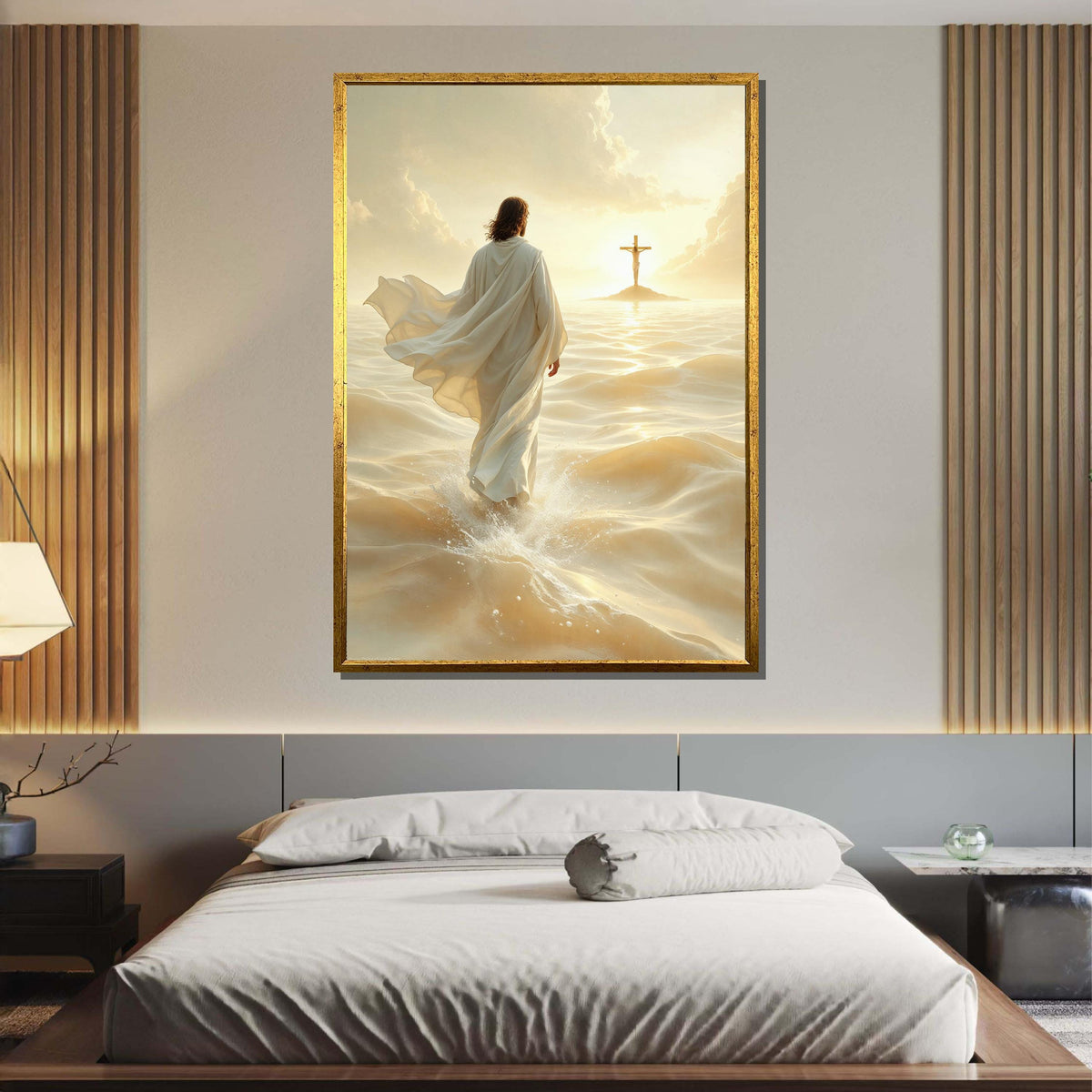 Divine Path Canvas Art, Jesus Walking to Cross Wall Decor, Peaceful Christian Artwork, Inspiring Religious Print,Ready to Hang