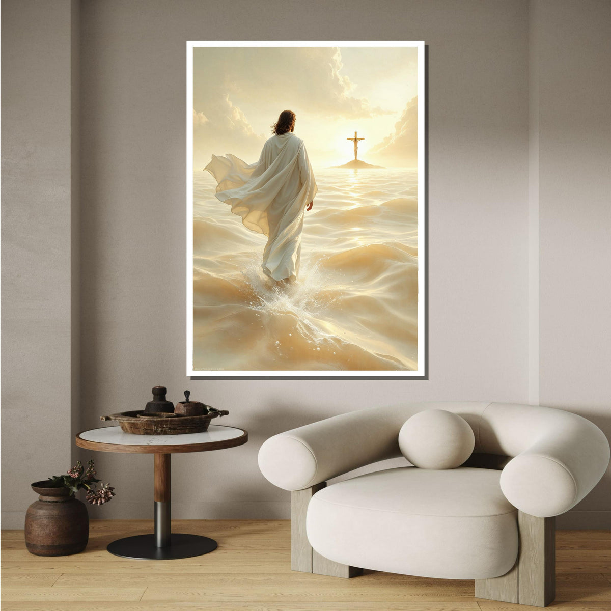 Divine Path Canvas Art, Jesus Walking to Cross Wall Decor, Peaceful Christian Artwork, Inspiring Religious Print,Ready to Hang